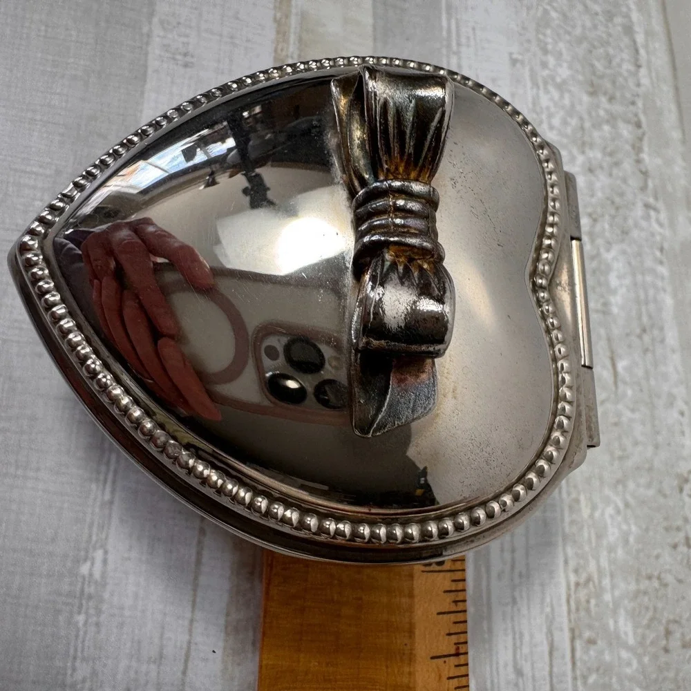 Vintage Silver Plate Heart-Shaped Velvet-Lined Trinket Box